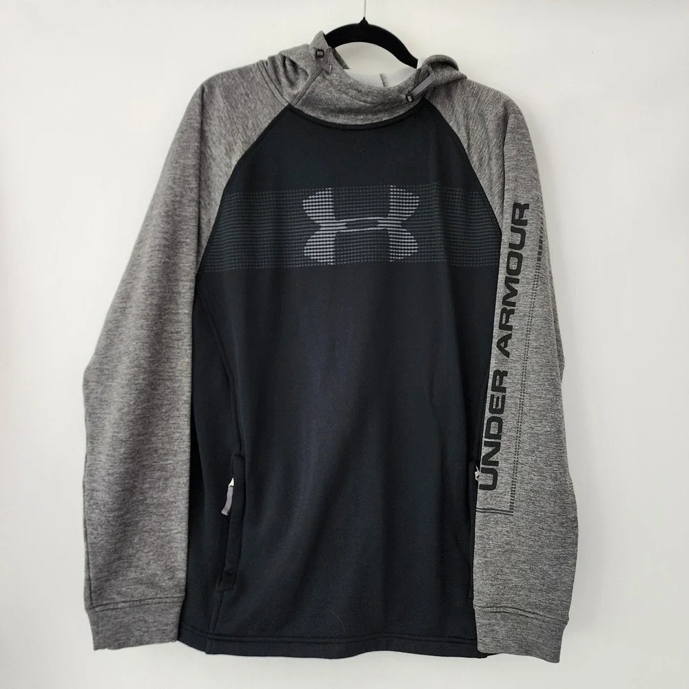 Under Armour Fitted Cold Gear black gray hoodie front logo mens‎ size L